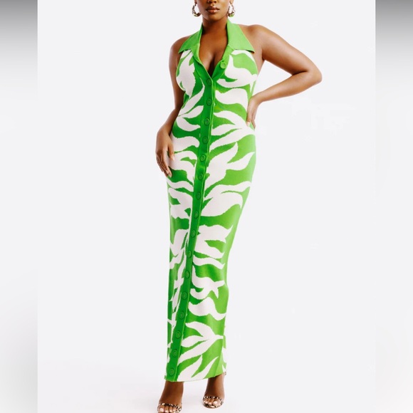 WinWin Dresses & Skirts - NWT Win WIn Floral Green White Halter Sweater Button Down Maxi Dress S